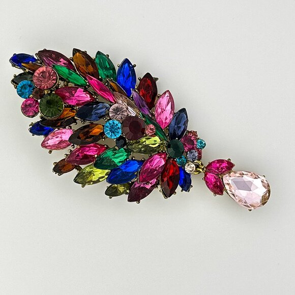 VTG Statement Brooch/Pendant Multi-Color Rhinestones Crystal Pin Jewel Tone - Picture 1 of 10
